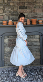 'Brynn' Cotton Square Neck Maxi Dress in Blue
