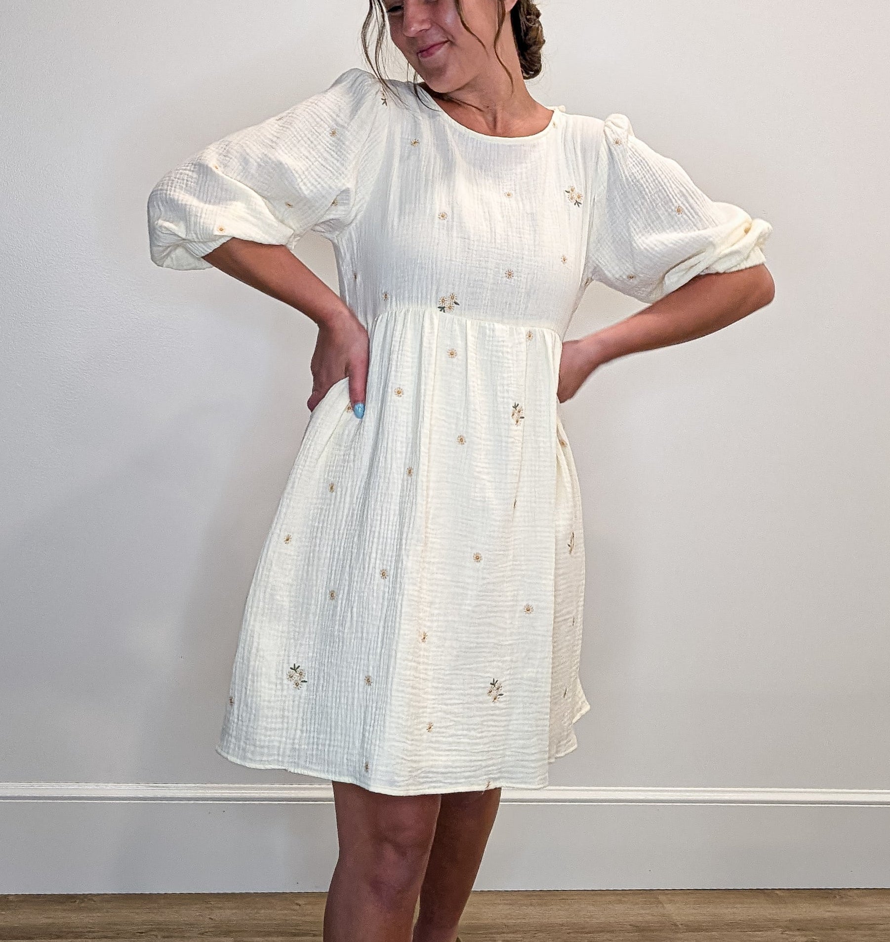 'Beckham' Embroidered Mini Dress in Cream