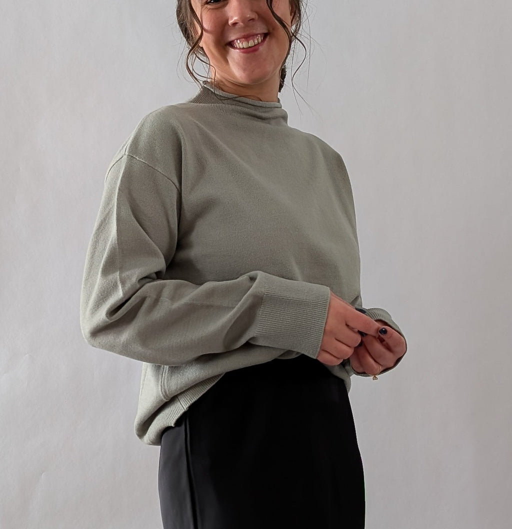 'Alex' Mock Neck Top in Soft Sage