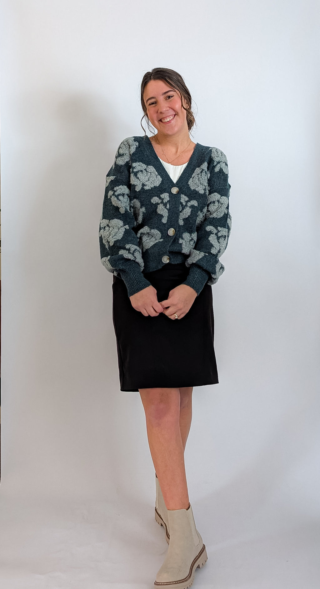 'Posey' Button Down Cardigan in Teal