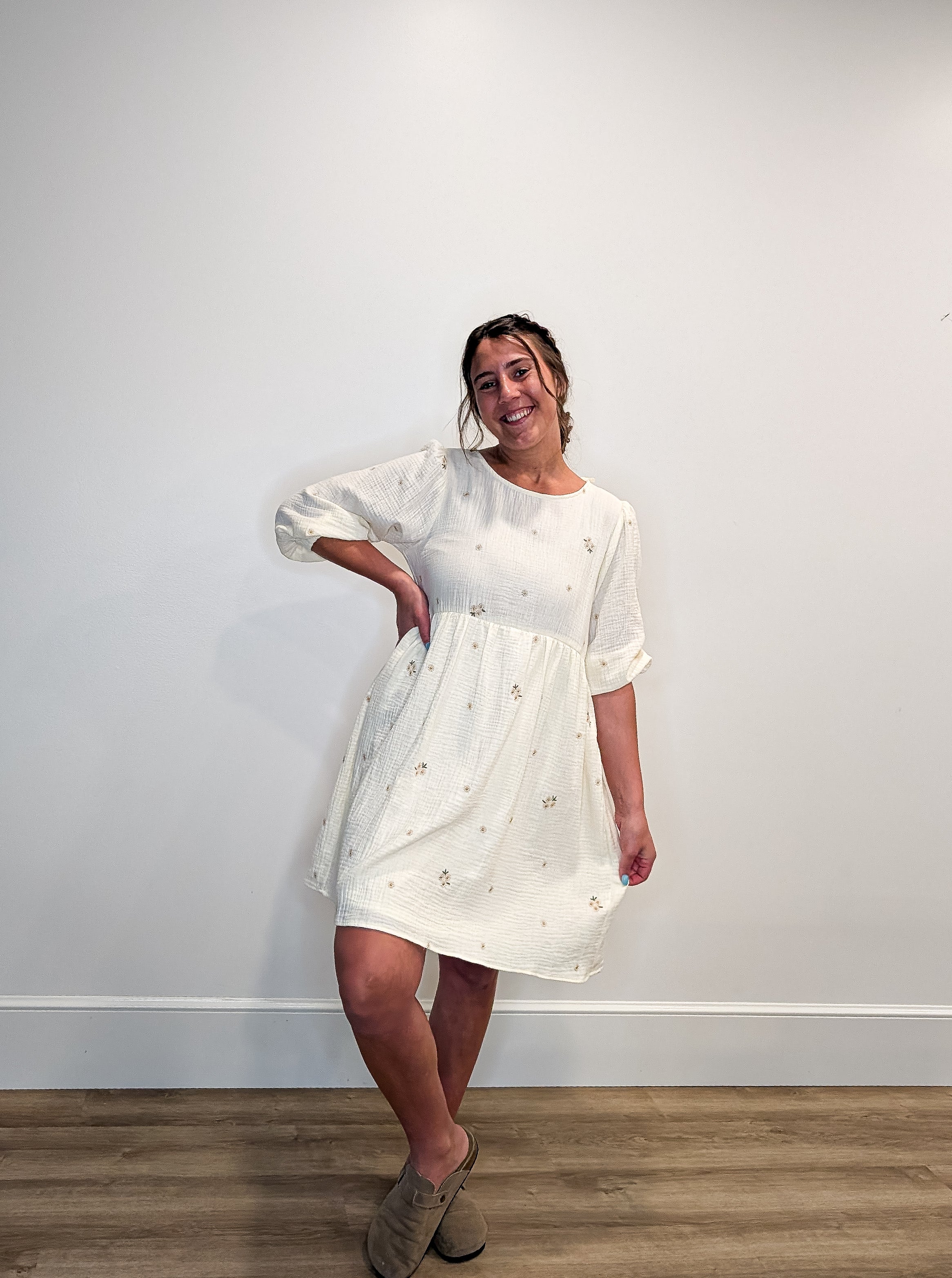 'Beckham' Embroidered Mini Dress in Cream