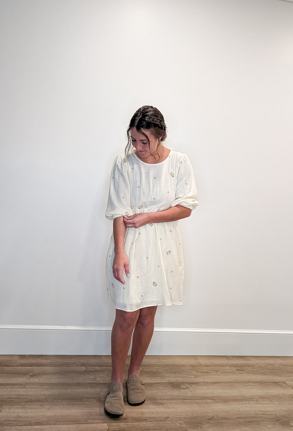 'Beckham' Embroidered Mini Dress in Cream