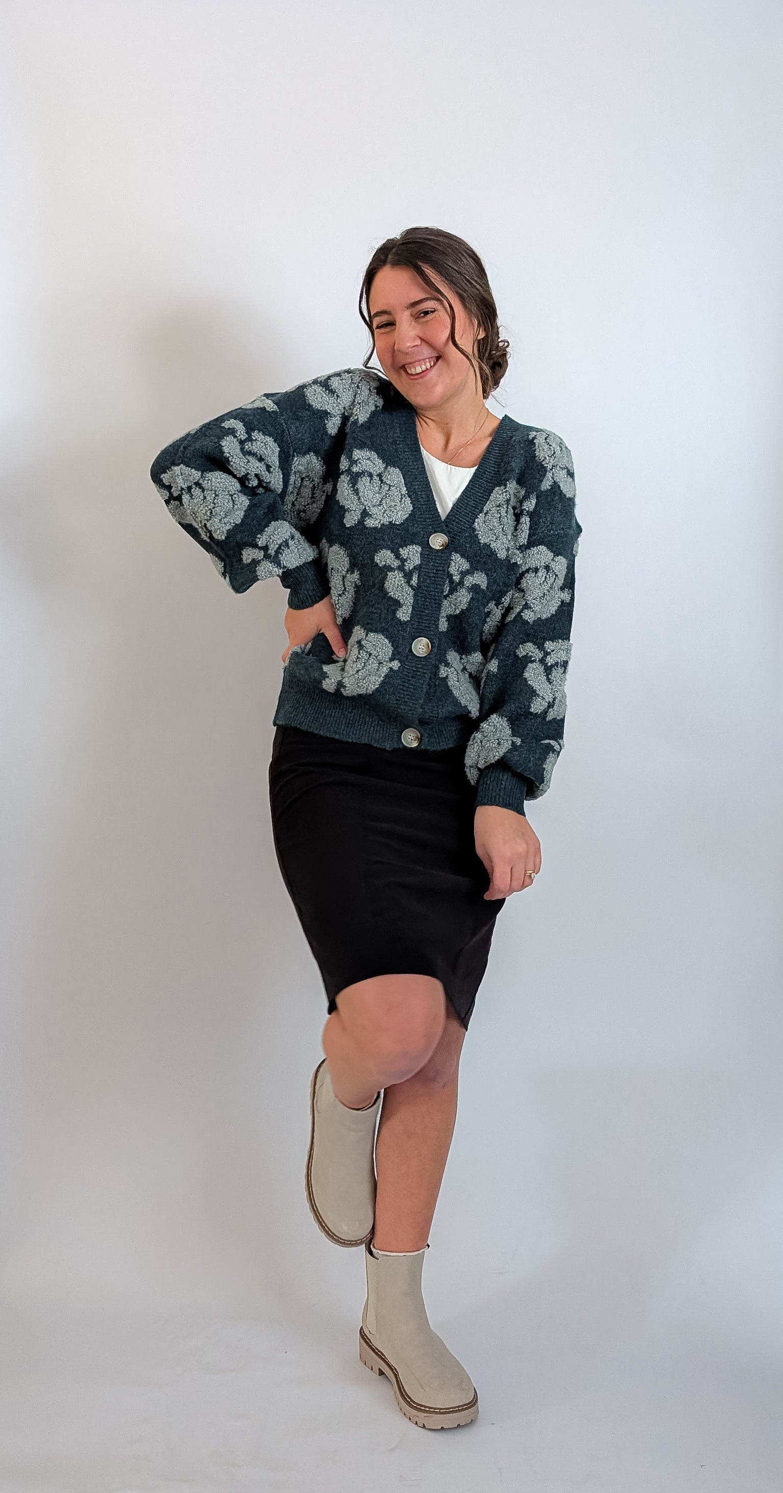 'Posey' Button Down Cardigan in Teal