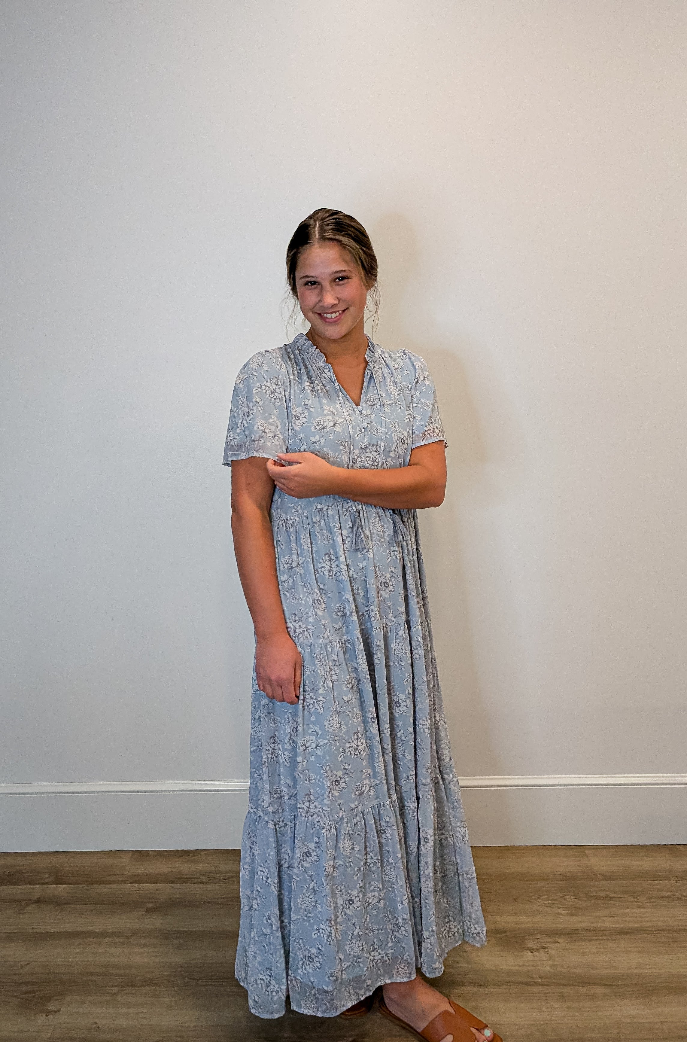 'Julia' Floral Maxi Dress in Soft Blue
