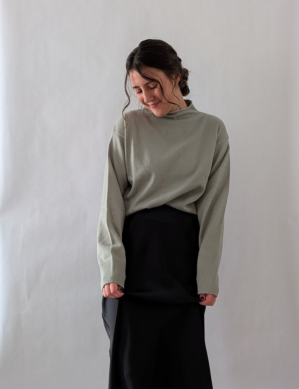 'Alex' Mock Neck Top in Soft Sage