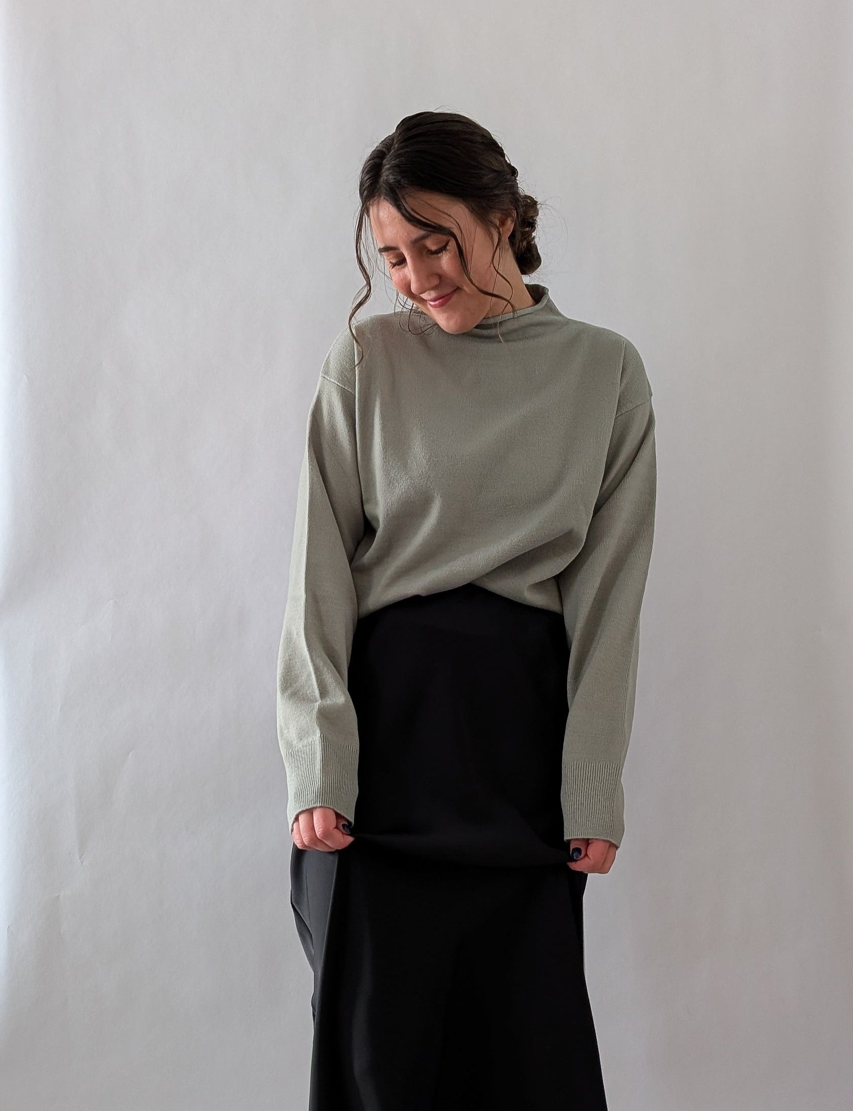 'Alex' Mock Neck Top in Soft Sage