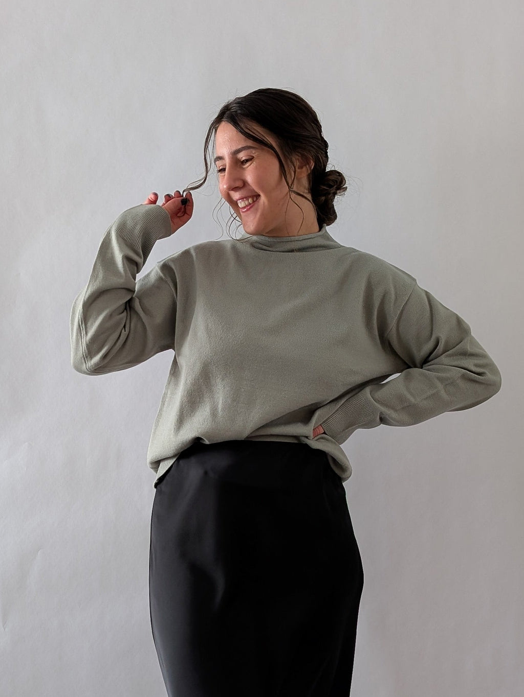 'Alex' Mock Neck Top in Soft Sage