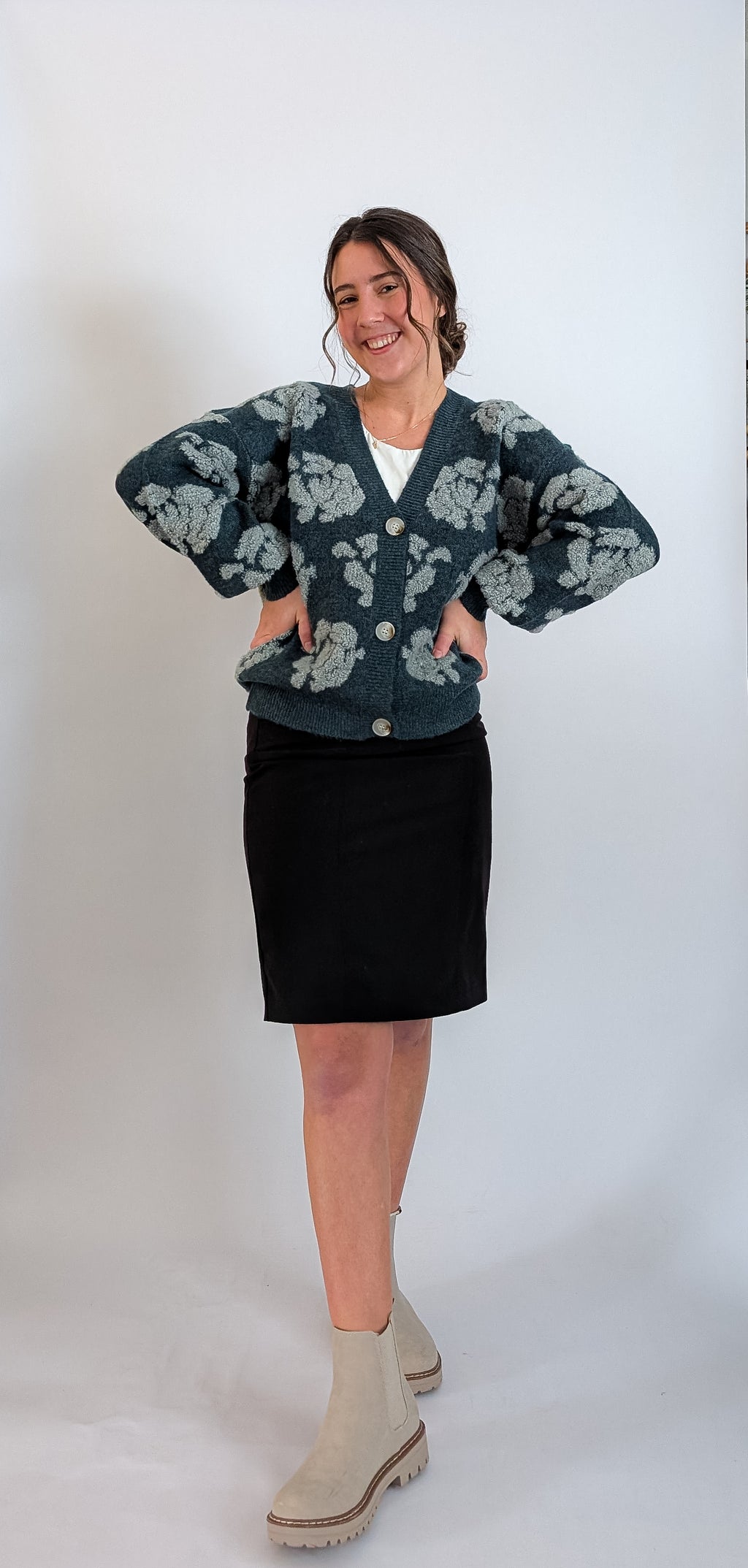 'Posey' Button Down Cardigan in Teal