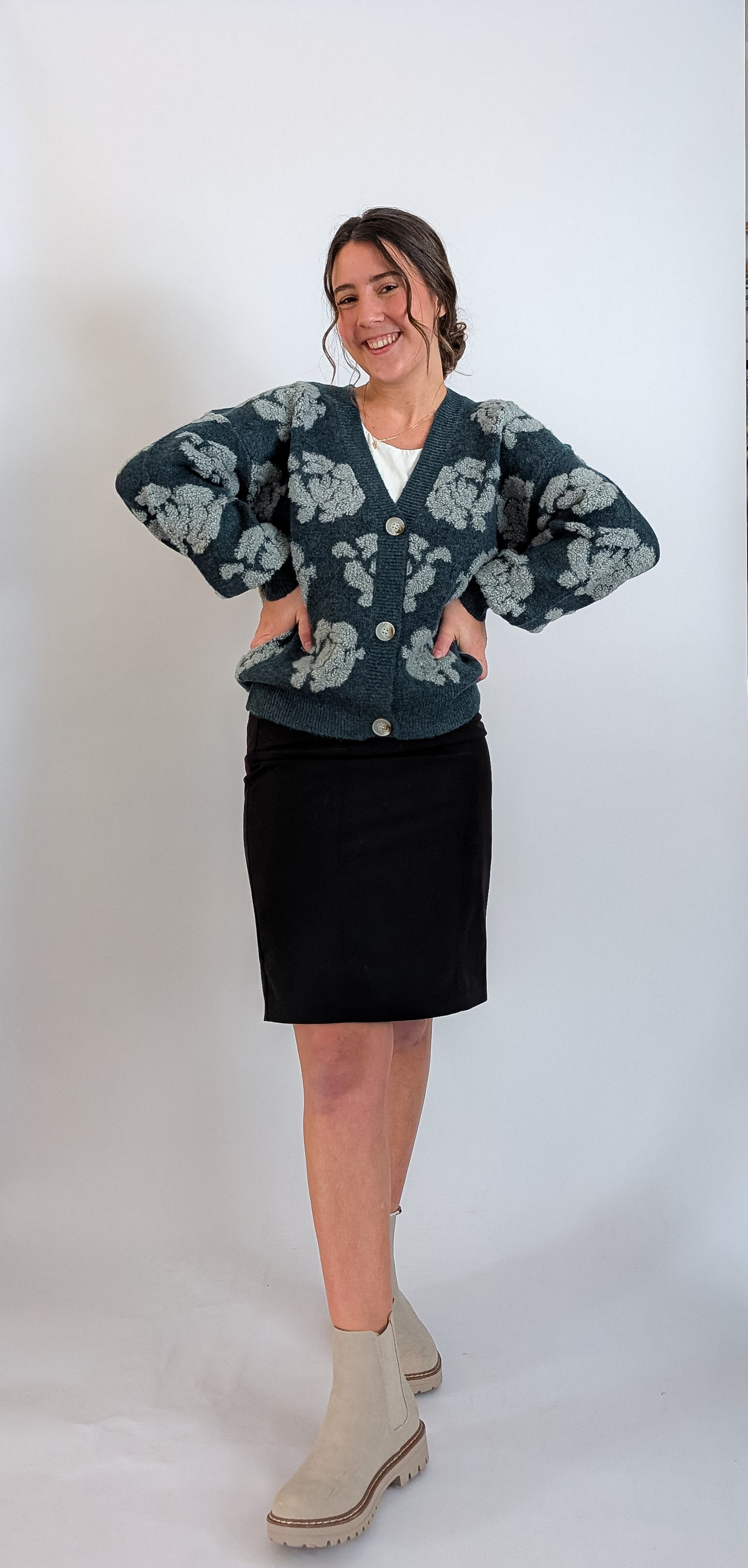 'Posey' Button Down Cardigan in Teal