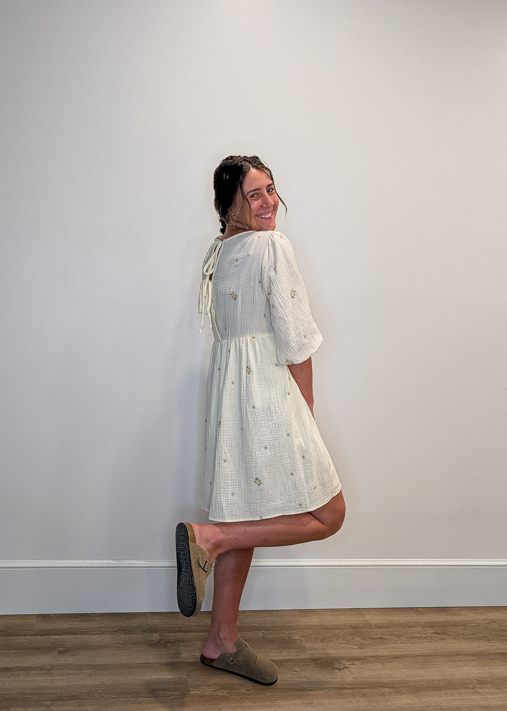 'Beckham' Embroidered Mini Dress in Cream