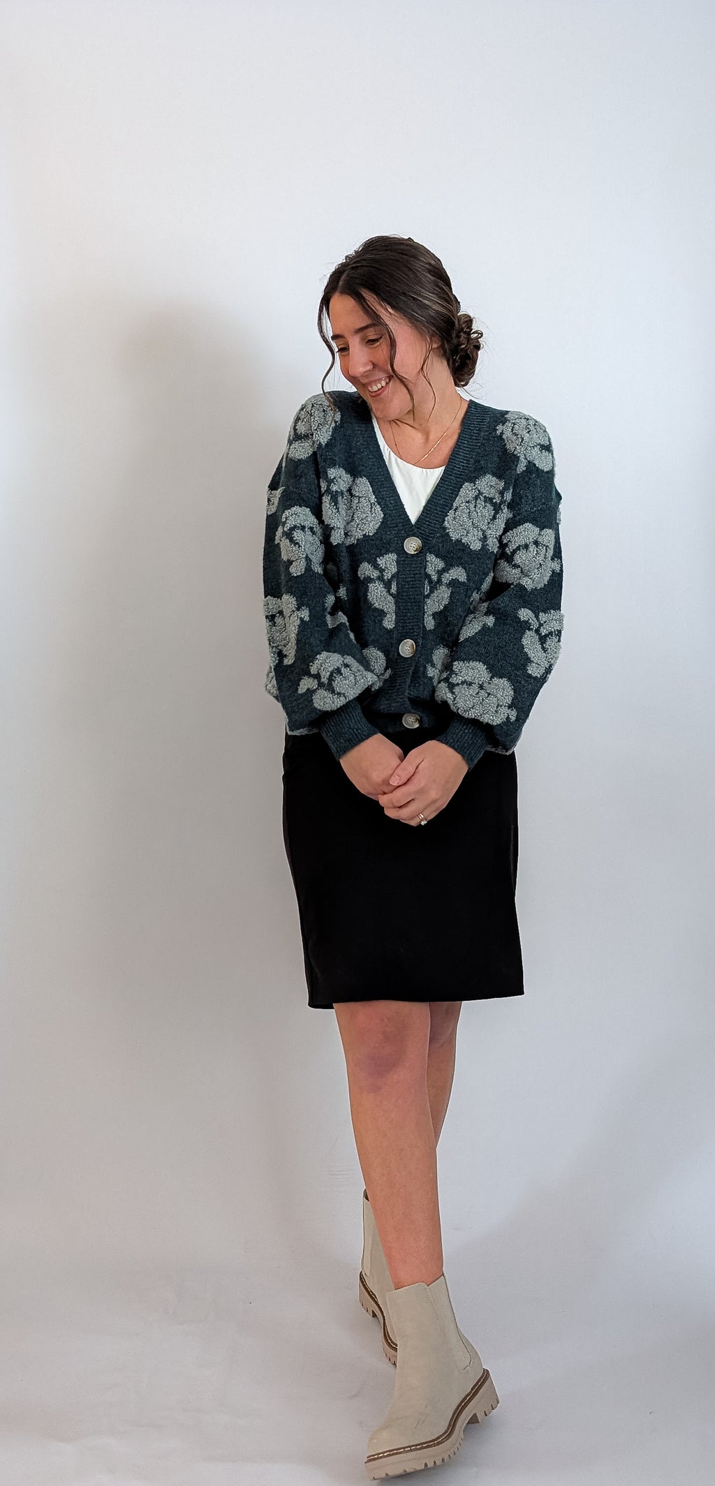 'Posey' Button Down Cardigan in Teal