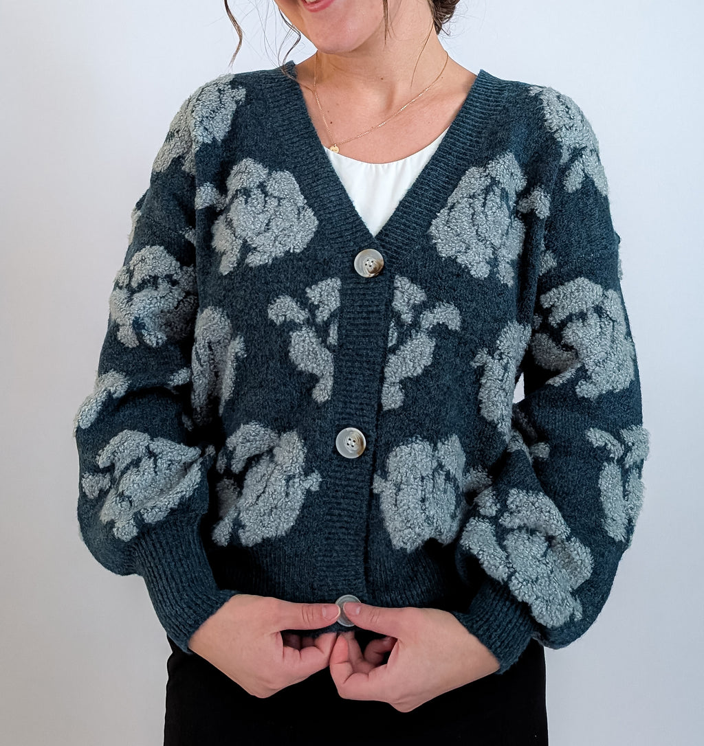 'Posey' Button Down Cardigan in Teal