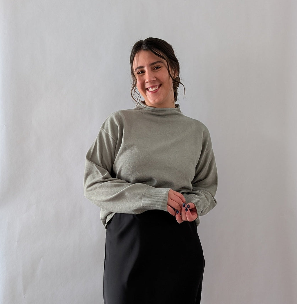 'Alex' Mock Neck Top in Soft Sage