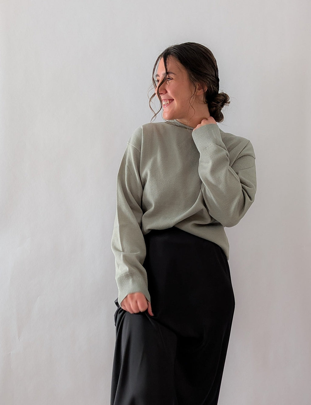 'Alex' Mock Neck Top in Soft Sage