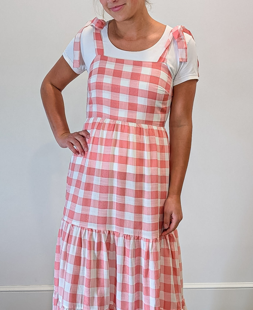'Kari' Gingham Print Jumper in Pink