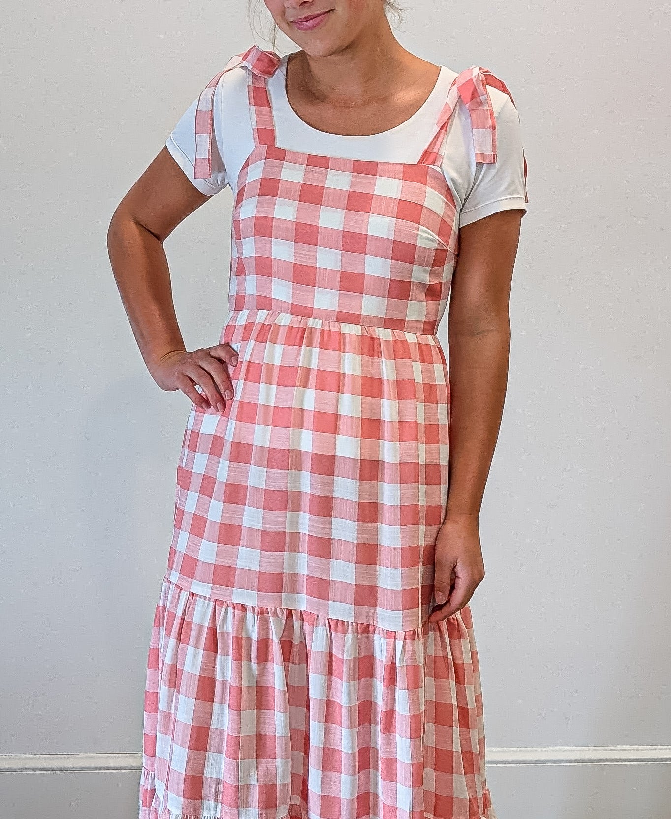 'Kari' Gingham Print Jumper in Pink