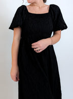 'Elowen' Square Neck Midi Dress in Black