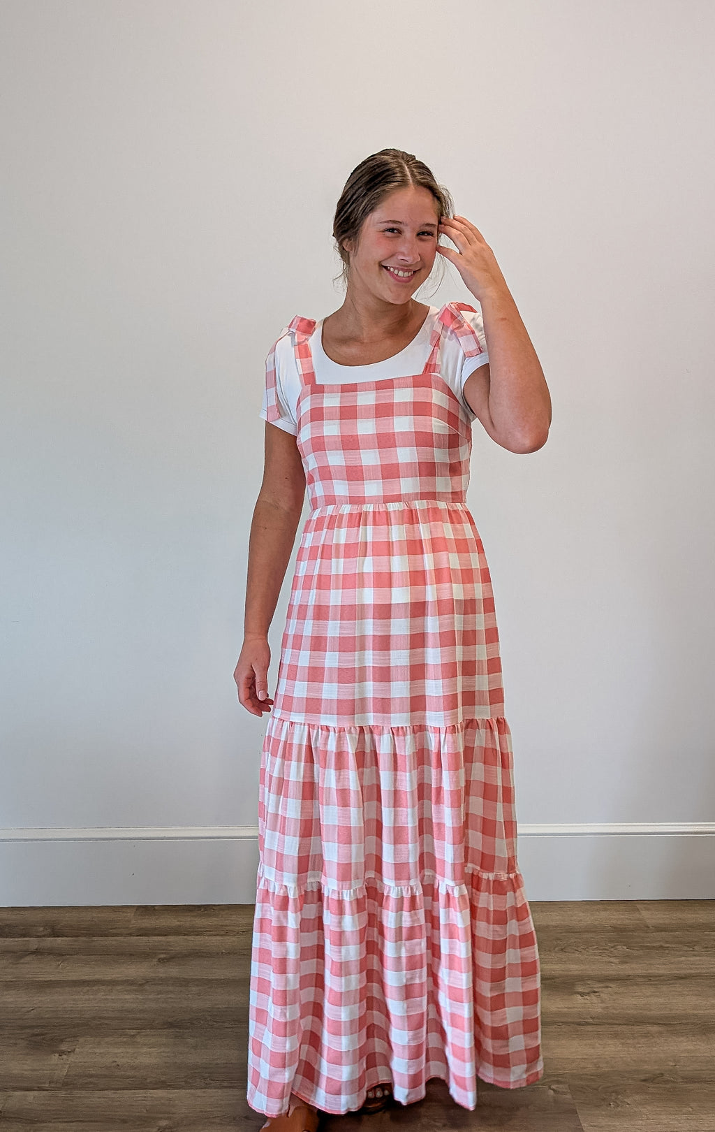 'Kari' Gingham Print Jumper in Pink