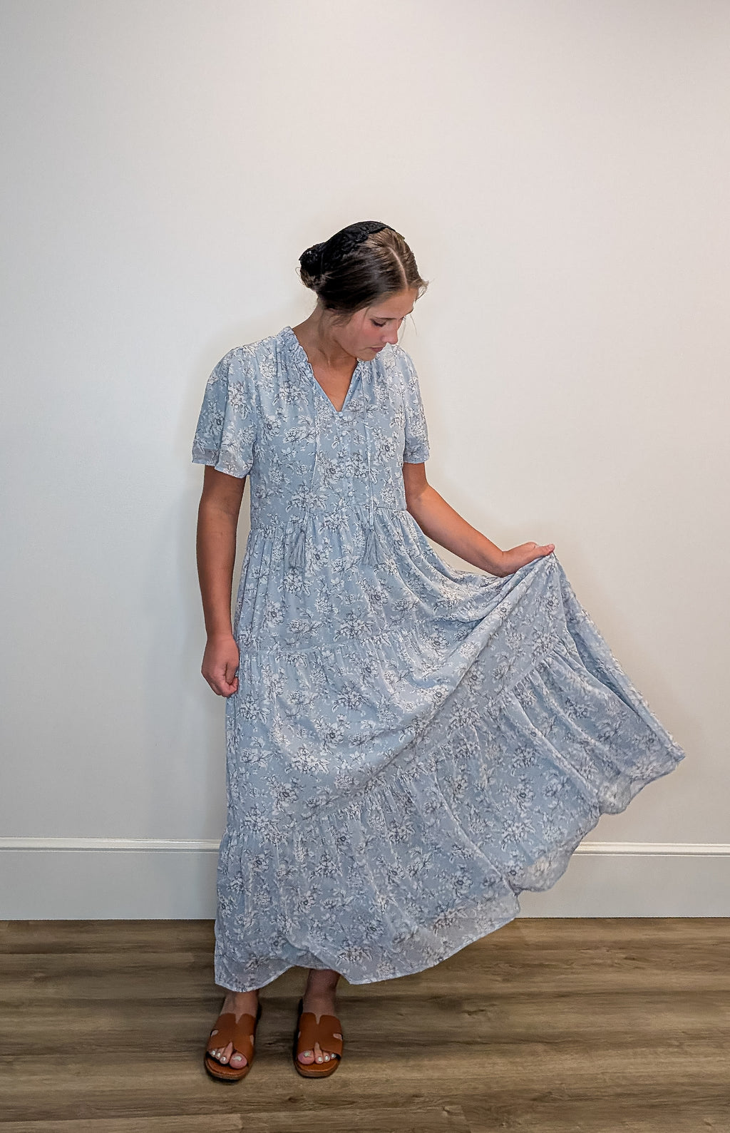 'Julia' Floral Maxi Dress in Soft Blue