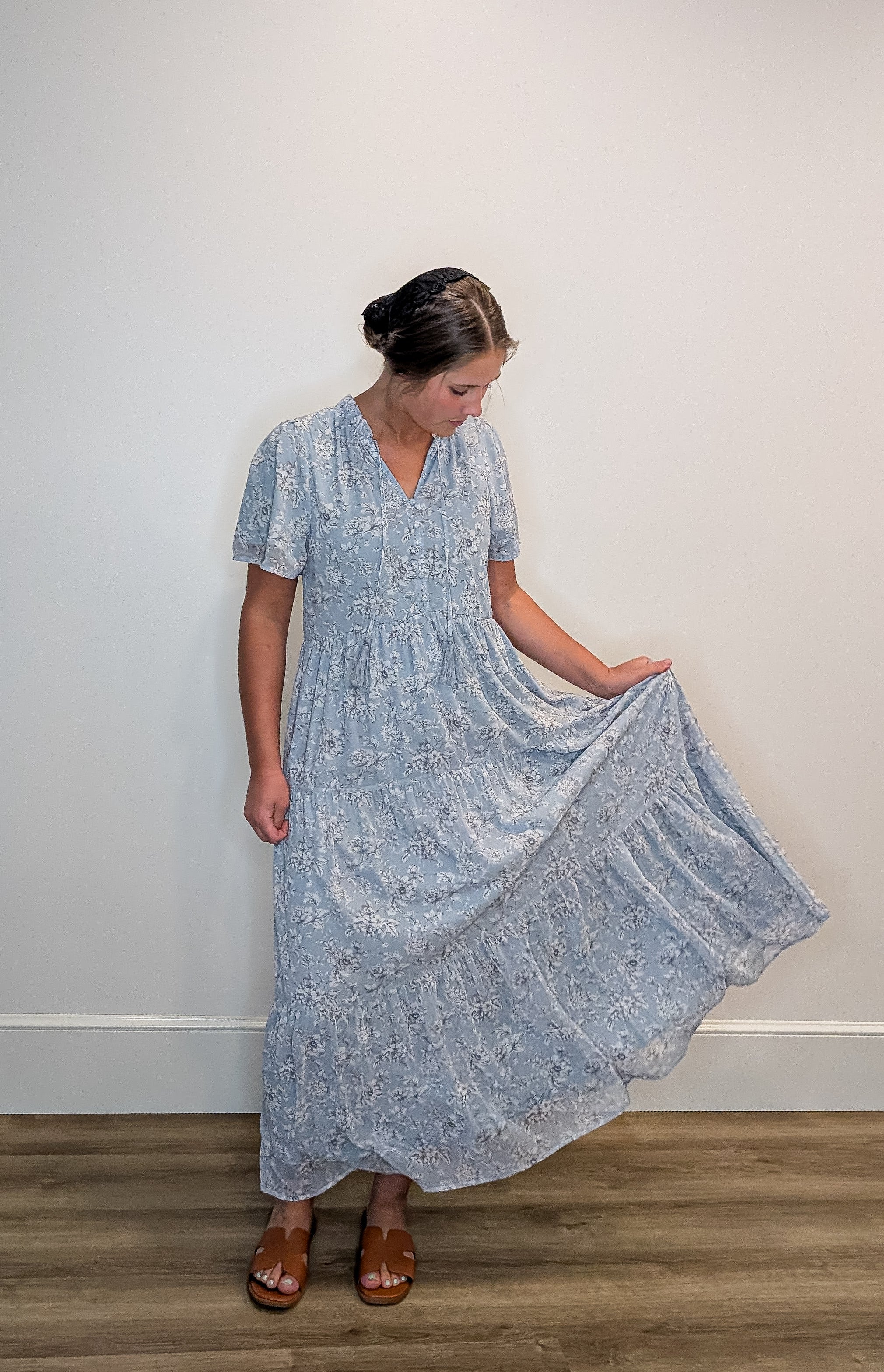 'Julia' Floral Maxi Dress in Soft Blue