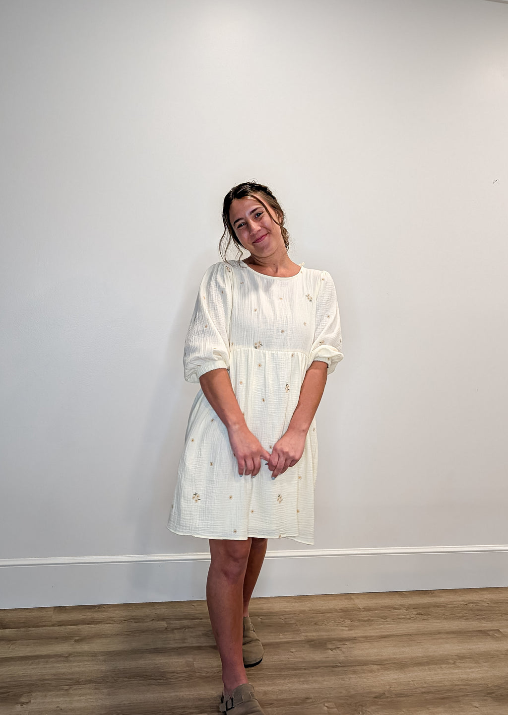 'Beckham' Embroidered Mini Dress in Cream