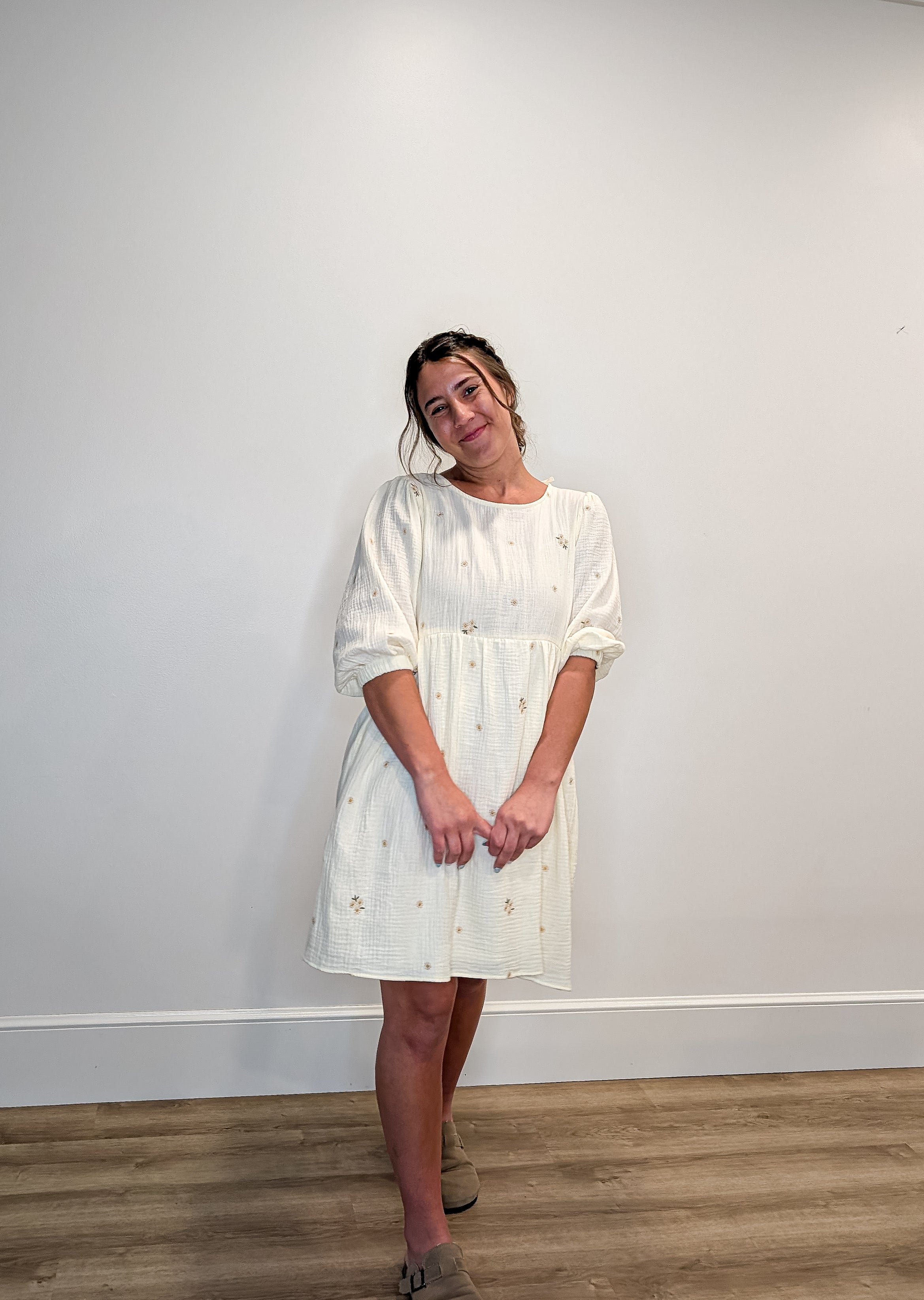 'Beckham' Embroidered Mini Dress in Cream