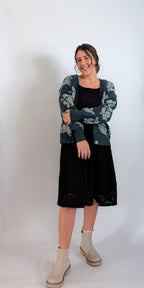'Elowen' Square Neck Midi Dress in Black