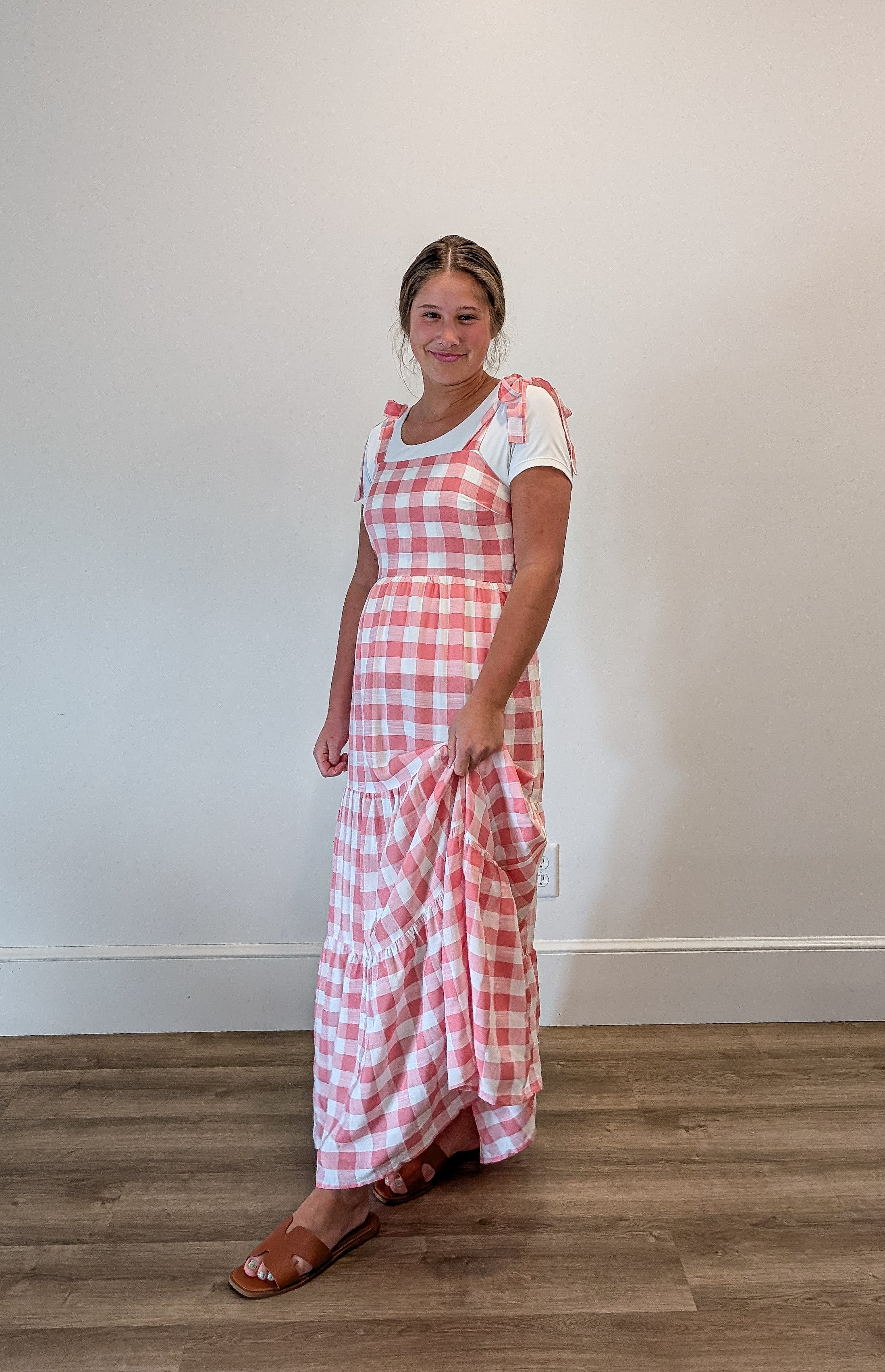 'Kari' Gingham Print Jumper in Pink