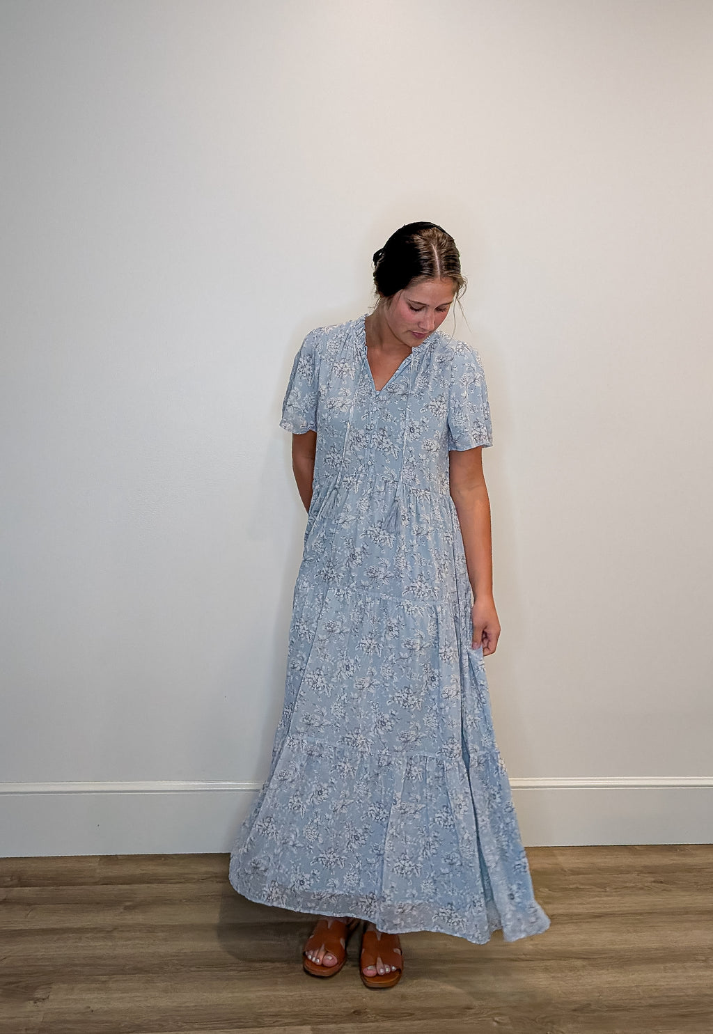 'Julia' Floral Maxi Dress in Soft Blue