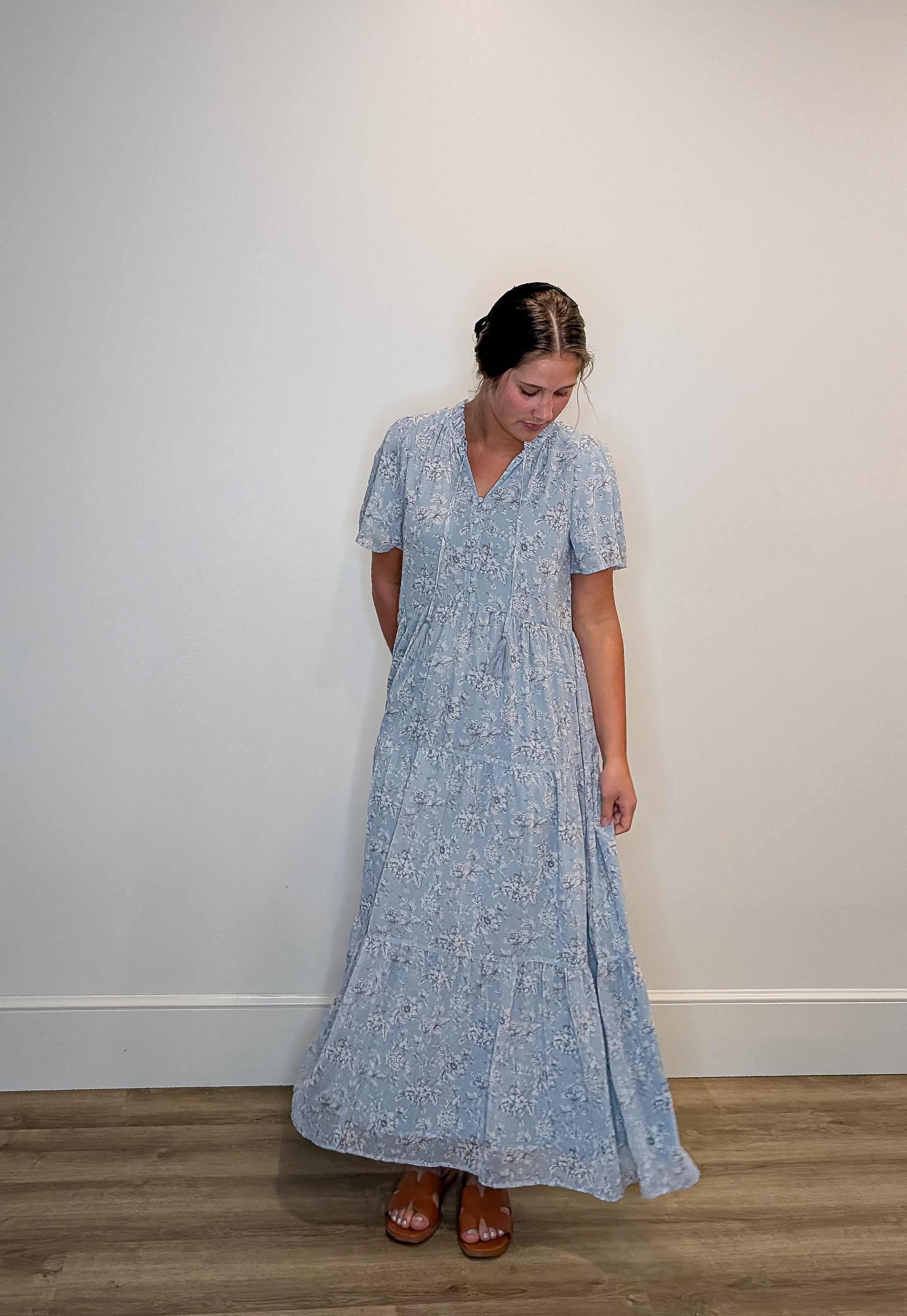 'Julia' Floral Maxi Dress in Soft Blue