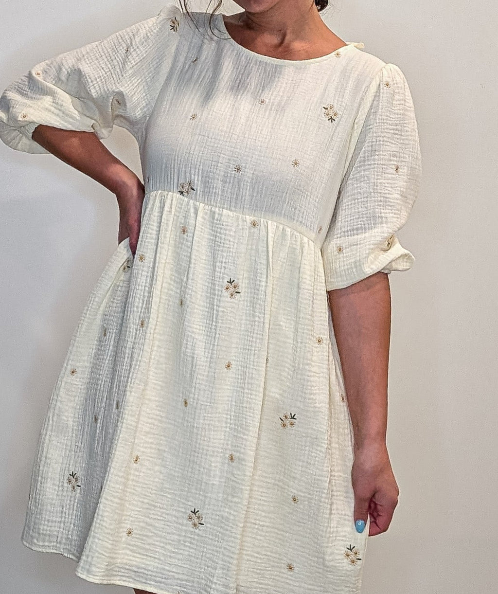 'Beckham' Embroidered Mini Dress in Cream